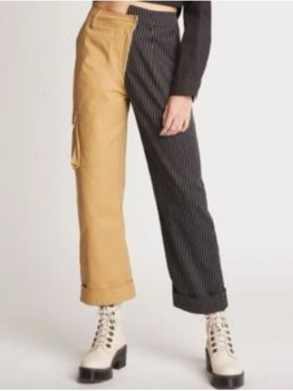 Choosy "Day and Night" Two-Tone Color Block Pants Cargo, Pin Stripe 0